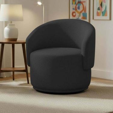 Imagem de Poltrona Decorativa Giratória Sala de Estar Recepção Linho Jasmine Preto