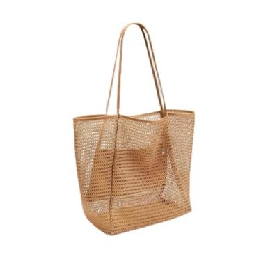 Imagem de Bolsa feminina de malha de praia, grande, casual, de malha, leve, dobrável, Hobo, para piquenique, férias, viagens, Marrom