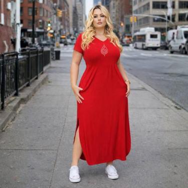 Imagem de Vestido Plus Size Longo Com Fenda Em Viscolycra Com Elasticidade Decot