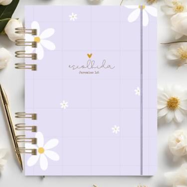 Imagem de Caderno A5 feminino capa dura pautado 15x21cm, caderneta para anotações, caderno de anotações brochura para estudo e organização, caderno capa dura para uso diário (Escolhida,Com cartela de adesivos)