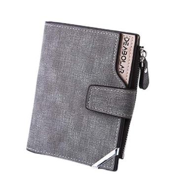 Imagem de Carteira masculina de lona – estilo vintage dobrável com zíper e bolso para moedas, porta-cartão com bloqueio de RFID, Cinza claro, Moderno