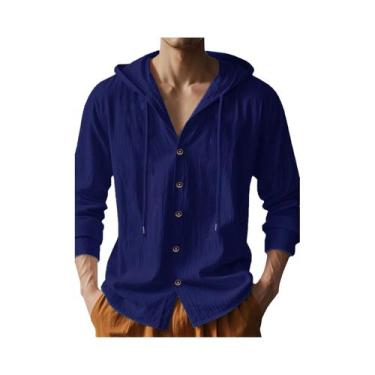 Imagem de Camisa Masculina Leve De Algodão E Linho De Manga Longa Respirável Par