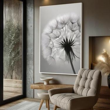 Imagem de Quadro Decorativo com Moldura Caixa Dente Leao Cinza para parede Sala,