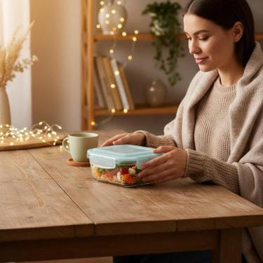 Imagem de Pote de Vidro Hermético 370ml com Tampa Plástica e Trava para Marmita 