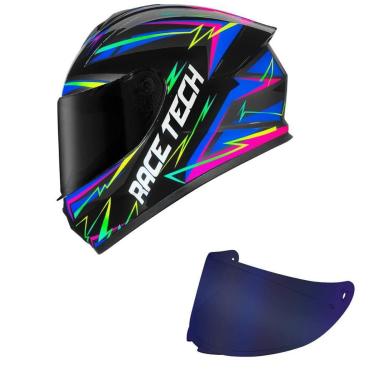 Imagem de Capacete Race Tech Hit Spark Preto e Cinza Mais Viseira Azul-Masculino
