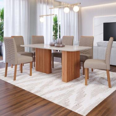 Imagem de Mesa de Jantar 6 Lugares Ester Clarice com Vidro Ripado Cinamomo/Off White/Bege - Cimol