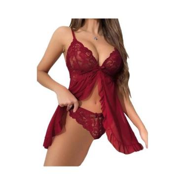 Imagem de Conjunto De Lingerie plus Size Sensual Com Camisola Decote V Profundo 