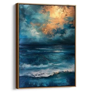 Imagem de Quadro Mar - Pintura dos Céus Dourados sobre Ondas - Mioquadros, 200x1