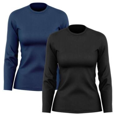 Imagem de Kit 2 Camisetas Feminina Manga Longa Dry Fit Básica Lisa Proteção Sola