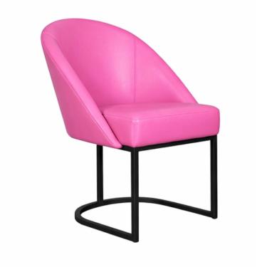 Imagem de Cadeira Lua Metal Preto Decorativa Estofada em Corino Pink para Sala e Escritório