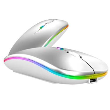 Imagem de Mouse Sem Fio WiFi 2.4Ghz e Bluetooth 5.2 Recarregável Com LED RGB Com