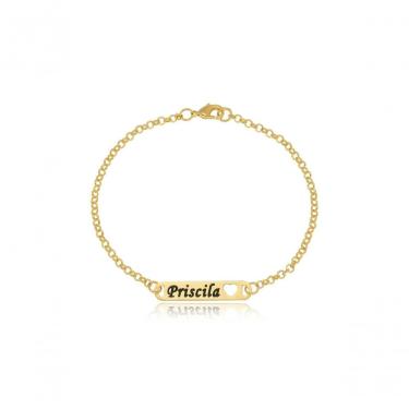 Imagem de Pulseira Floratta Joias Personalizada Chapada Nome Coração Vazado Banhado em Ouro 18k Dourado Feminina