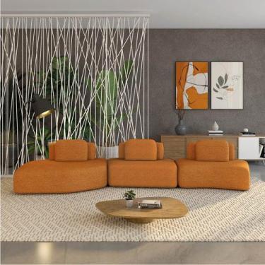 Imagem de Sofá 3 Lugares Orgânico com Chaise e 2 Módulos Berlim Bouclê Caramelo 