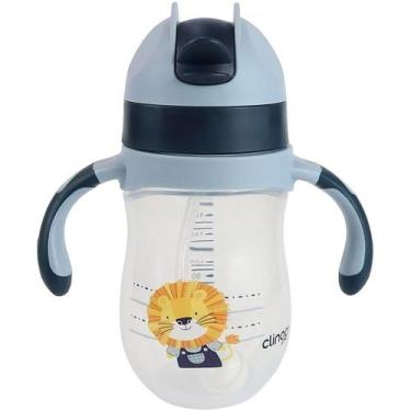 Imagem de Copo Infantil Leão Canudo Azul C/ Alça 220ml Clingo