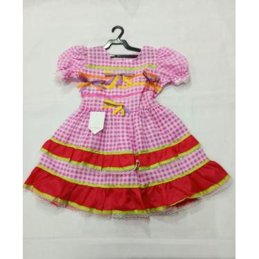 Imagem de Vestido Infantil Festa Junina Xadrez Rosa Babados Variados - Loja Conf