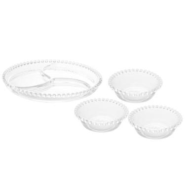 Imagem de Conjunto Petisqueira e 3 Bowls de Cristal Pearl - Wolff