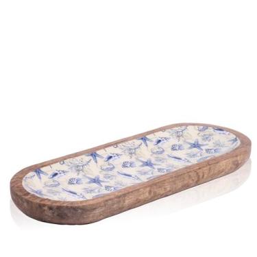 Imagem de Petisqueira Madeira Oval Desenhos 33x13 - Entrecasa