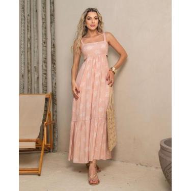 Imagem de Vestido Longo Estampado Florido de Alça com Recorte Lateral e Babado -