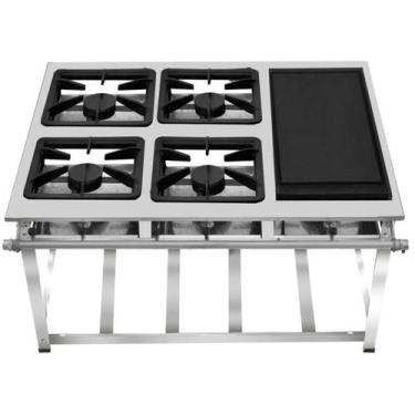 Imagem de Fogão Industrial 4 Bocas com Chapa Ap P7 em Aço Inox Leona
