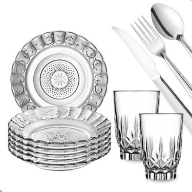 Imagem de Kit Aparelho De Jantar 30 Peças Pratos Copos E Talheres Inox - Suas co