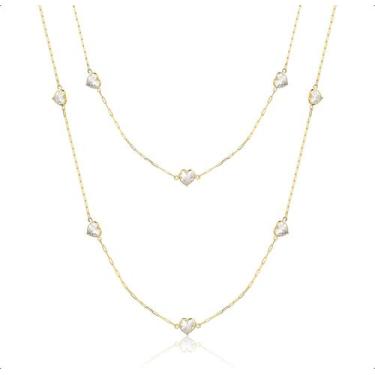 Imagem de Colar Ouro 18k Pedras 5mm Corações De Zircônias - 50cm - Paulistana Jo