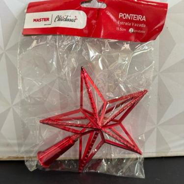 Imagem de Ponteira estrela vazada para árvore de natal vermelha ou prata enfeite