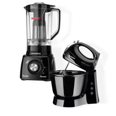 Imagem de Kit Liquidificador Mondial L99 Batedeira Mondial B44 Preto, Preto, 220