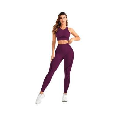 Imagem de Conjunto De Yoga Feminino De Cintura Alta 2 Peças Sem Costura Super El
