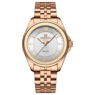 Imagem de Relógio de Pulso Feminino Minimalista Elegante à Prova D'Água com Pulseira de Aço Branco Rose Naviforce