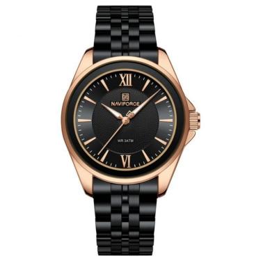 Imagem de Relógio Feminino Minimalista Elegante à Prova D'água Pulseira Aço Inox Preto Naviforce