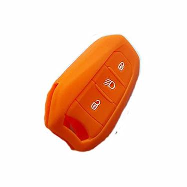 Imagem de WSWJDW Capa de silicone para chave de carro Capa de chaveiro com anel de bolsa para chave, adequado para Peugeot 208 5008 308 408 508 3008 4008 Ds5 Ds6 Ds3 Citroen C4 C5 X7, laranja