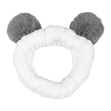 Imagem de Beaupretty Faixa de cabelo Panda Ears para maquiagem, orelhas de urso macio, envoltório de cabelo para lavagem de rosto e banho de spa (cinza)