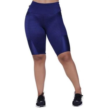 Imagem de Bermuda Fitness Feminina Bolso Cós Alto Cirre Textura Brilho Orbis - M