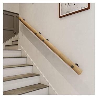 Imagem de Pkfinrd Corrimão de escada de madeira com corrimão redondo para interiores de escadas corrimãos corrimãos corrimão kit de suporte de trilho corrimão montagem na parede para idosos e crianças com deficiência (tamanho : 120 cm (47 pol.)