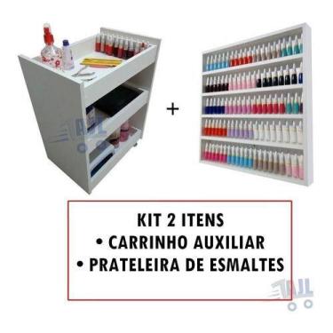 Imagem de Kit Manicure Nicho De Parede Expositor + Carrinho - Ajl