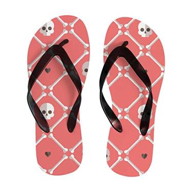 Imagem de Chinelo feminino rosa esqueleto corações pretos fino sandálias de praia leves de verão para mulheres e homens chinelos de viagem, Multicor, 8-9 Narrow Women/6.5-7 Narrow Men