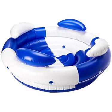 Imagem de SWIMLINE Espreguiçadeira inflável para piscina – boia de conversa para várias pessoas com encosto e apoios de braço, grande de 190 cm, estilo sofá de luxo, azul e branco