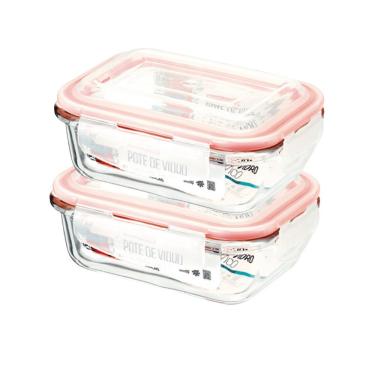 Imagem de Kit Potes De Vidro Herméticos 2 Peças Retangular 640ml