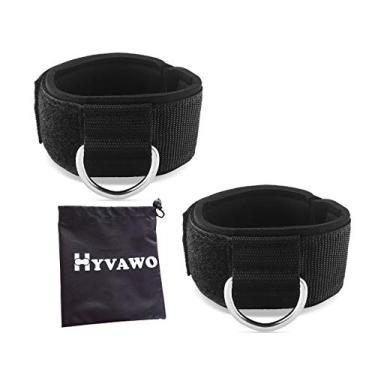 Imagem de Alça de tornozelo de neoprene da HYVAWO com punho acolchoado para academia com anel em D para exercícios de alta resistência, cinto, academia, polia para máquinas de cabo (pacote com 2 pretas)