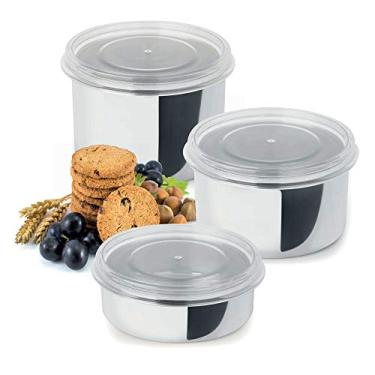 Imagem de Conjunto 3 Potes Vision De Aço Inox Com Tampa Branca