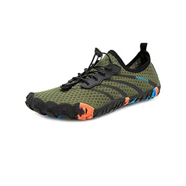 Imagem de Bestgift Sapatos respiráveis de tamanho grande, sapatos de cinco dedos, sapatos de praia de verão para homens e mulheres, secagem rápida Exército verde 33.5