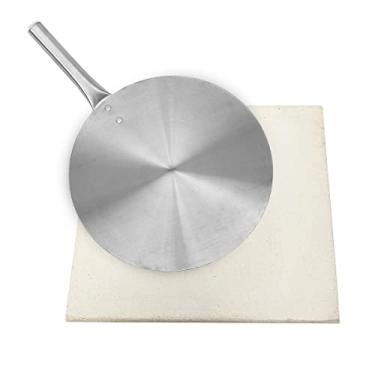 Imagem de Pedra Refratária 40x40cm Quadrada + Pá de Alumínio 35cm para Pizza Forno Churrasqueira
