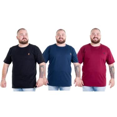 Imagem de Kit 3 Camisetas Camisas Blusas Básicas Masculinas Plus Size G1 G2 G3 Flero Cor:Preta Marinho Bordo;Tamanho:G1