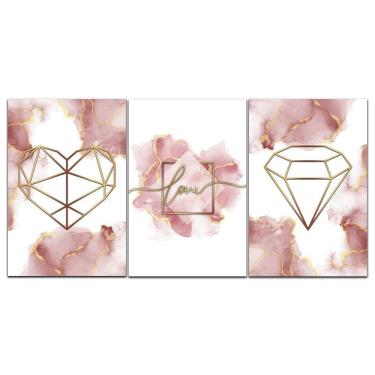 Imagem de Kit Placas Quadros Decorativos 3 pçs 20x30 Love Rose Gold