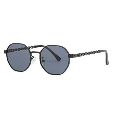 Imagem de Óculos de Sol Polígono Feminino Masculino Óculos de Sol Quadrado Lady Metal Retro Openwork Pernas Octógono Gafas De Sol,C01 Dourado Preto,Tamanho único
