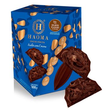 Imagem de Ovo de Páscoa Chocolate 56% Cacau Recheado com Avelã e Cacau (Sem Açúcar e Glúten) 300g - Haoma