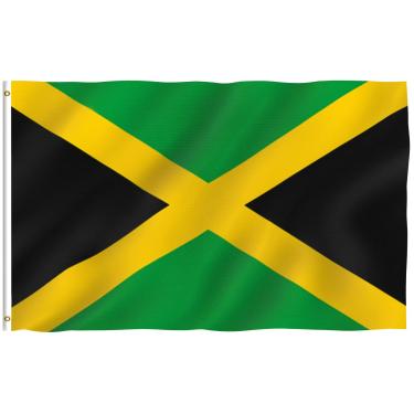 Imagem de Bandeira da Jamaica ANLEY Fly Breeze 3x5 pés – cores vivas e resistente ao desbotamento UV – cabeçalho de lona e costura dupla – poliéster de bandeiras nacionais jamaicanas com ilhós de latão 3x5 pés