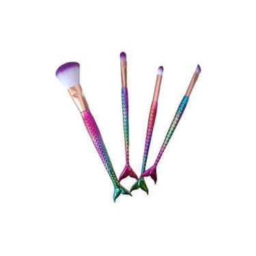 Imagem de Kit 4 Pinceis Sereia De Maquiagem Arco-íris
