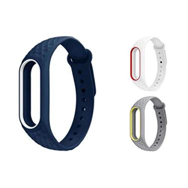 Imagem de Kit 3 Pulseiras NSmart compatíveis com MI Band 2 (Azul_Branca/Cinza_amarela/Branca_vermelha rajadas)