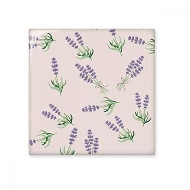 Imagem de Azulejo de cerâmica brilhante de flor com laço de lavanda azul